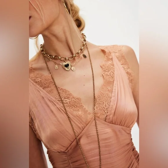 Free People Elena Lace Top in Peached Copper size Large NWT - Picture 3 of 14